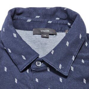Vince‎ Mens Navy Diamond-Print Button-Up Shirt L 100% Cotton Short Sleeve Casual